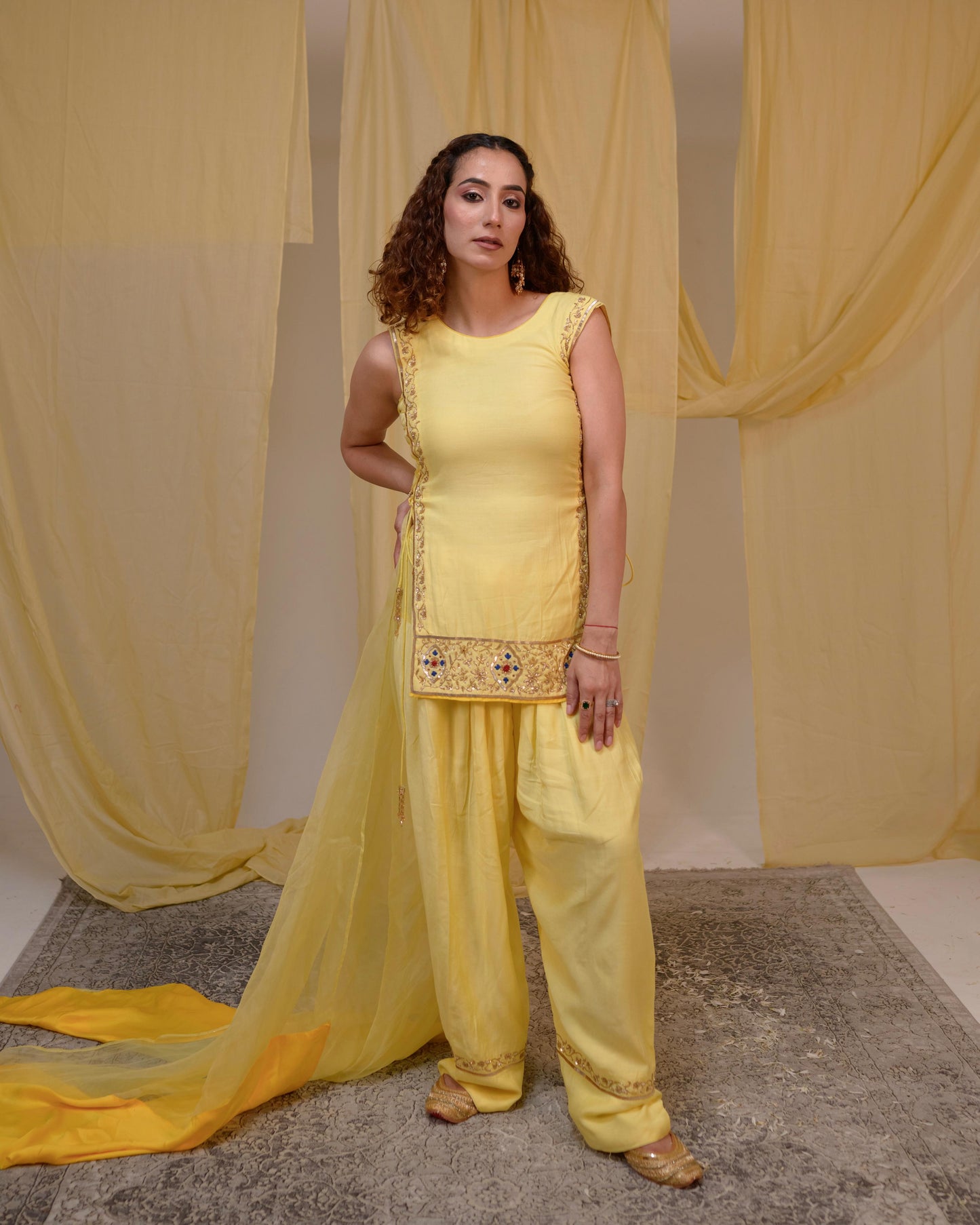 Hand-Embroidered Farshi Salwar Set with Organza Dupatta | Tarah by Tripti