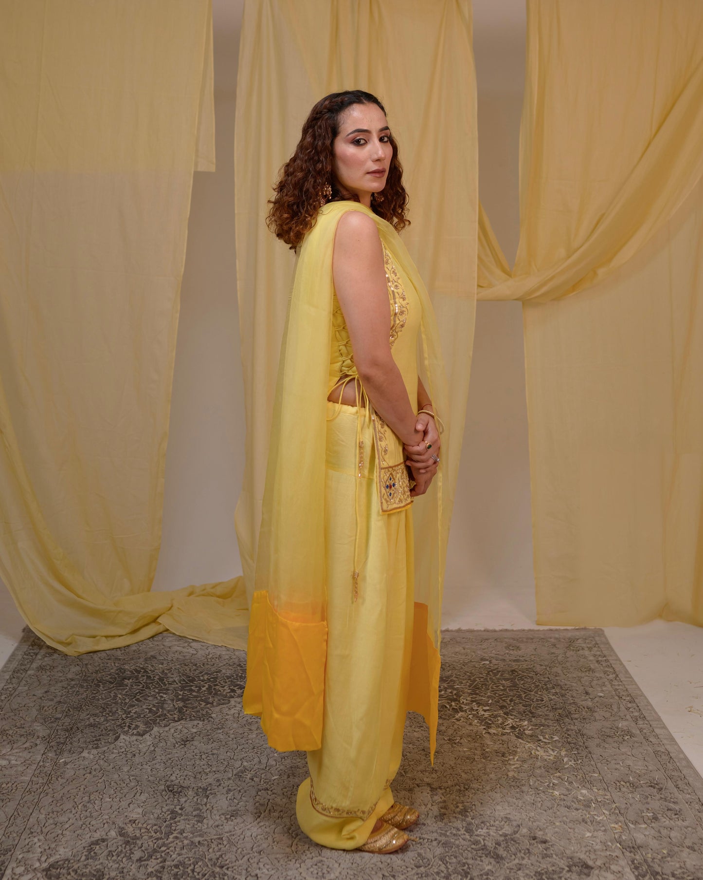 Hand-Embroidered Farshi Salwar Set with Organza Dupatta | Tarah by Tripti