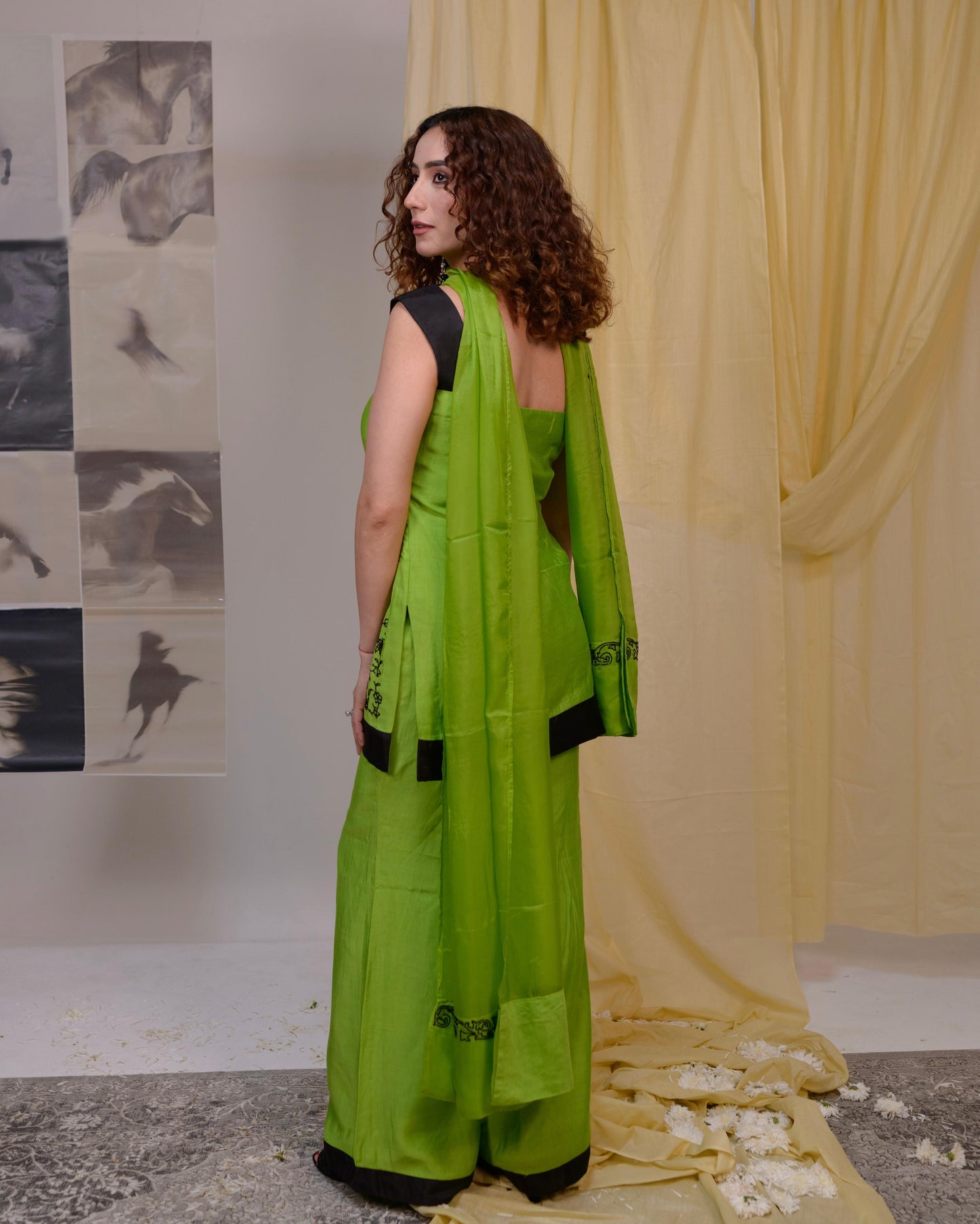 Lime Green Palazzo Suit Set with Dupatta | Tarah by Tripti